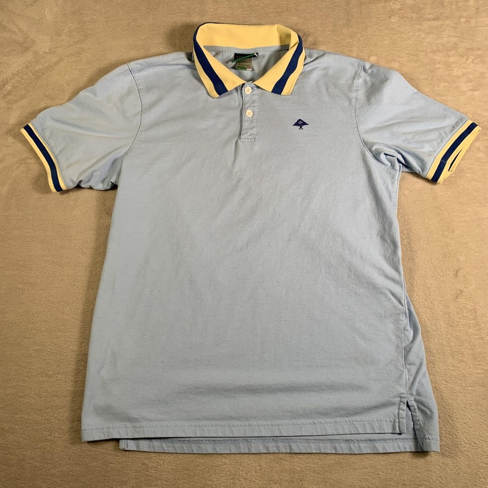 LRG Polo Shirt Mens Medium Light Blue Yellow Collar Tree Logo Short Sleeve